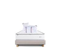 Ensemble Matelas 140x190 cm, Iris, 20 cm, mémoire de forme, ferme, face été/hiver + sommier beige ep20cm + 2 oreillers + couette
