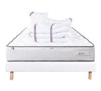 Ensemble Matelas 140x190 cm, Iris, 20 cm, mémoire de forme, ferme, face été/hiver + sommier blanc ep 13cm + 2 oreillers + couette G