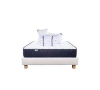 Ensemble Matelas 140x190 cm, Nuage, 24 cm, mousse mémoire de forme, mi-ferme, face été/hiver + sommier beige ep20cm + 2 oreillers + couette