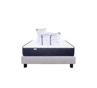 Ensemble Matelas 140x190 cm, Nuage, 24 cm, mousse mémoire de forme, mi-ferme, face été/hiver + sommier gris ep20cm + 2 oreillers + couette