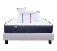 Ensemble Matelas 140x190 cm, Nuage, 24 cm, mousse mémoire de forme, mi-ferme, face été/hiver + sommier gris ep20cm + 2 oreillers + couette G