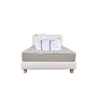 Ensemble Matelas 140x190 cm, Organic Coton, 24 cm, mémoire de forme, ferme, face été/hiver + sommier beige ep20cm + 2 oreillers + couette + Tête de