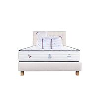 Ensemble Matelas 140x190 cm, Patriote, 27 cm, ressorts ensachés, ferme, face été/hiver + sommier beige ep20cm + 2 oreillers + couette + Tête de Lit