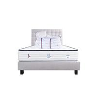Ensemble Matelas 140x190 cm, Patriote, 27 cm, ressorts ensachés, ferme, face été/hiver + sommier gris ep20cm + 2 oreillers + couette + Tête de Lit