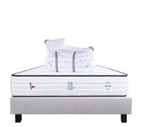 Ensemble Matelas 140x190 cm, Patriote, 27 cm, ressorts ensachés, ferme, face été/hiver + sommier gris ep20cm + 2 oreillers +