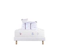 Ensemble Matelas 140x190 cm, Patriote Mousse, 27 cm, mémoire de forme , ferme, face été/hiver + sommier blanc ep 13cm + 2 oreillers + couette