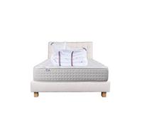 Ensemble Matelas 140x190 cm, Purlux, 26 cm, mousse mémoire de forme, ferme, face été/hiver + sommier beige ep20cm + 2 oreillers + couette + Tête de