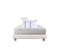 Ensemble Matelas 140x190 cm, Purlux, 26 cm, mousse mémoire de forme, ferme, face été/hiver + sommier beige ep20cm + 2 oreillers + couette