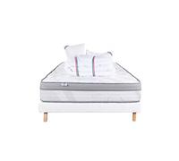 Ensemble Matelas 140x190 cm, Relaxation, 26 cm, ressorts ensachés, ferme, face été/hiver + sommier blanc ep 13cm + 2 oreillers + couette