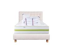 Ensemble Matelas 140x190 cm, Rêverie, 30 cm, mémoire de forme, ferme, face été/hiver + sommier beige ep20cm + 2 oreillers + couette + Tête de Lit