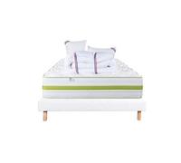 Ensemble Matelas 140x190 cm, Rêverie, 30 cm, mémoire de forme, ferme, face été/hiver + sommier blanc ep 13cm + 2 oreillers + couette