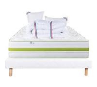 Ensemble Matelas 140x190 cm, Rêverie, 30 cm, mémoire de forme, ferme, face été/hiver + sommier blanc ep 13cm + 2 oreillers + couette G
