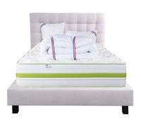 Ensemble Matelas 140x190 cm, Rêverie, 30 cm, mémoire de forme, ferme, face été/hiver + sommier gris ep20cm + 2 oreillers + couette + Tête de Lit G