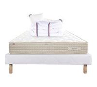 Ensemble Matelas 140x190 cm, Sublime, 20 cm, mémoire de forme, ferme, face été/hiver + sommier blanc ep 13cm + 2 oreillers + couette G