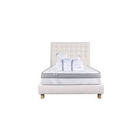 Ensemble Matelas 140x190 cm, ViscoPlus, 26 cm, mémoire de forme, ferme, face été/hiver + sommier beige ep20cm + 2 oreillers + couette + Tête de Lit