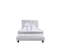 Ensemble Matelas 140x190 cm, ViscoPlus, 26 cm, mémoire de forme, ferme, face été/hiver + sommier gris ep20cm + 2 oreillers + couette + Tête de Lit
