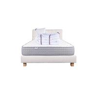 Ensemble Matelas 140x190 cm, Zen, 20 cm, ferme, face été/hiver + sommier beige ep20cm + 2 oreillers + couette + Tête de Lit