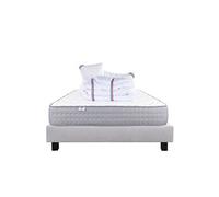 Ensemble Matelas 140x190 cm, Zen, 20 cm, ferme, face été/hiver + sommier gris ep20cm + 2 oreillers + couette