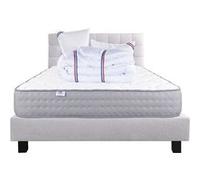 Ensemble Matelas 140x190 cm, Zen, 20 cm, ferme, face été/hiver + sommier gris ep20cm + 2 oreillers + couette + Tête de Lit G