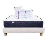 Ensemble Matelas 140x200 cm, Nuage, 24 cm, mousse mémoire de forme, mi-ferme, face été/hiver + sommier beige ep20cm + 2 oreillers + couette G