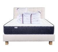 Ensemble Matelas 140x200 cm, Nuage, 24 cm, mousse mémoire de forme, mi-ferme, face été/hiver + sommier beige ep20cm + 2 oreillers + couette + Tête de Lit G
