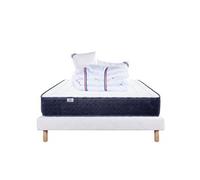 Ensemble Matelas 140x200 cm, Nuage, 24 cm, mousse mémoire de forme, mi-ferme, face été/hiver + sommier blanc ep 13cm + 2 oreillers + couette