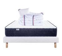 Ensemble Matelas 140x200 cm, Nuage, 24 cm, mousse mémoire de forme, mi-ferme, face été/hiver + sommier blanc ep 13cm + 2 oreillers + couette G