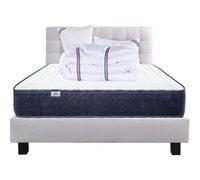Ensemble Matelas 140x200 cm, Nuage, 24 cm, mousse mémoire de forme, mi-ferme, face été/hiver + sommier gris ep20cm + 2 oreillers + couette + Tête de Lit G