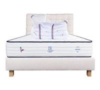 Ensemble Matelas 140x200 cm, Patriote, 27 cm, ressorts ensachés, ferme, face été/hiver + sommier beige ep20cm + 2 oreillers + couette + Tête de Lit G