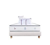 Ensemble Matelas 140x200 cm, Patriote, 27 cm, ressorts ensachés, ferme, face été/hiver + sommier beige ep20cm + 2 oreillers + couette
