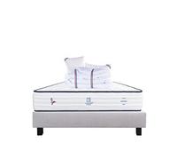 Ensemble Matelas 140x200 cm, Patriote, 27 cm, ressorts ensachés, ferme, face été/hiver + sommier gris ep20cm + 2 oreillers + couette