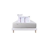 Ensemble Matelas 140x200 cm, Purlux, 26 cm, mousse mémoire de forme, ferme, face été/hiver + sommier blanc ep 13cm + 2 oreillers + couette