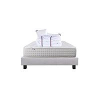 Ensemble Matelas 140x200 cm, Purlux, 26 cm, mousse mémoire de forme, ferme, face été/hiver + sommier gris ep20cm + 2 oreillers + couette