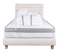 Ensemble Matelas 140x200 cm, Relaxation, 26 cm, ressorts ensachés, ferme, face été/hiver + sommier beige ep20cm + 2 oreillers + couette + Tête de Lit G