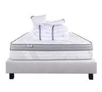 Ensemble Matelas 140x200 cm, Relaxation, 26 cm, ressorts ensachés, ferme, face été/hiver + sommier gris ep20cm + 2 oreillers + couette G