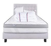 Ensemble Matelas 140x200 cm, Relaxation, 26 cm, ressorts ensachés, ferme, face été/hiver + sommier gris ep20cm + 2 oreillers + couette + Tête de Lit G
