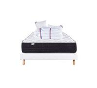 Ensemble Matelas 140x200 cm, Sérénité, 27 cm, ressorts ensachés, ferme, face été/hiver + sommier blanc ep 13cm + 2 oreillers + couette