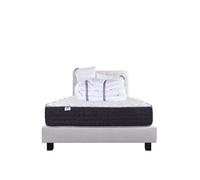 Ensemble Matelas 140x200 cm, Sérénité, 27 cm, ressorts ensachés, ferme, face été/hiver + sommier gris ep20cm + 2 oreillers + couette + Tête de Lit