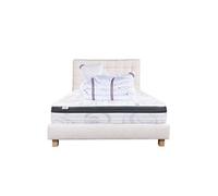 Ensemble Matelas 140x200 cm, Sleeplux, 26 cm, mousse mémoire de forme, ferme, face été/hiver + sommier beige ep20cm + 2 oreillers + couette + Tête de