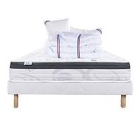 Ensemble Matelas 140x200 cm, Sleeplux, 26 cm, mousse mémoire de forme, ferme, face été/hiver + sommier blanc ep 13cm + 2 oreillers + couette G