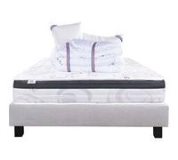 Ensemble Matelas 140x200 cm, Sleeplux, 26 cm, mousse mémoire de forme, ferme, face été/hiver + sommier gris ep20cm + 2 oreillers + couette G