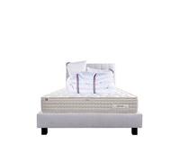 Ensemble Matelas 140x200 cm, Sublime, 20 cm, mémoire de forme, ferme, face été/hiver + sommier gris ep20cm + 2 oreillers + couette