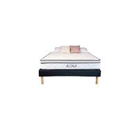 Ensemble Matelas 140x200 et Sommier 25,5 cm Gris Alona Ressorts Mémoire de Forme 80 Kg/m3 Accueil Moelleux Soutien Equilibre 5 Zones de Confort +