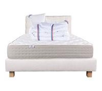 Ensemble Matelas 160x200 cm, Dreamlux, 26 cm, ressorts ensachés mousse mémoire de forme, ferme, face été/hiver + sommier beige ep20cm + 2 oreillers + couette + Tête de Lit G