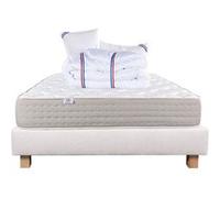 Ensemble Matelas 160x200 cm, Dreamlux, 26 cm, ressorts ensachés mousse mémoire de forme, ferme, face été/hiver + sommier beige ep20cm + 2 oreillers + couette G