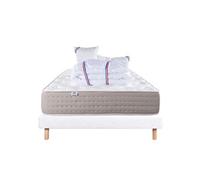 Ensemble Matelas 160x200 cm, Dreamlux, 26 cm, ressorts ensachés mousse mémoire de forme, ferme, face été/hiver + sommier blanc ep 13cm + 2 oreillers