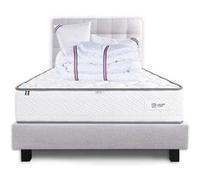 Ensemble Matelas 160x200 cm, Iris, 20 cm, mémoire de forme, ferme, face été/hiver + sommier gris ep20cm + 2 oreillers + couette + Tête de Lit G
