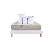 Ensemble Matelas 160x200 cm, Organic Coton, 24 cm, mémoire de forme, ferme, face été/hiver + sommier blanc ep 13cm + 2 oreillers + couette