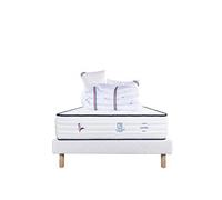Ensemble Matelas 160x200 cm, Patriote, 27 cm, ressorts ensachés, ferme, face été/hiver + sommier blanc ep 13cm + 2 oreillers + couette