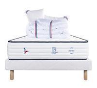 Ensemble Matelas 160x200 cm, Patriote, 27 cm, ressorts ensachés, ferme, face été/hiver + sommier blanc ep 13cm + 2 oreillers + couette G